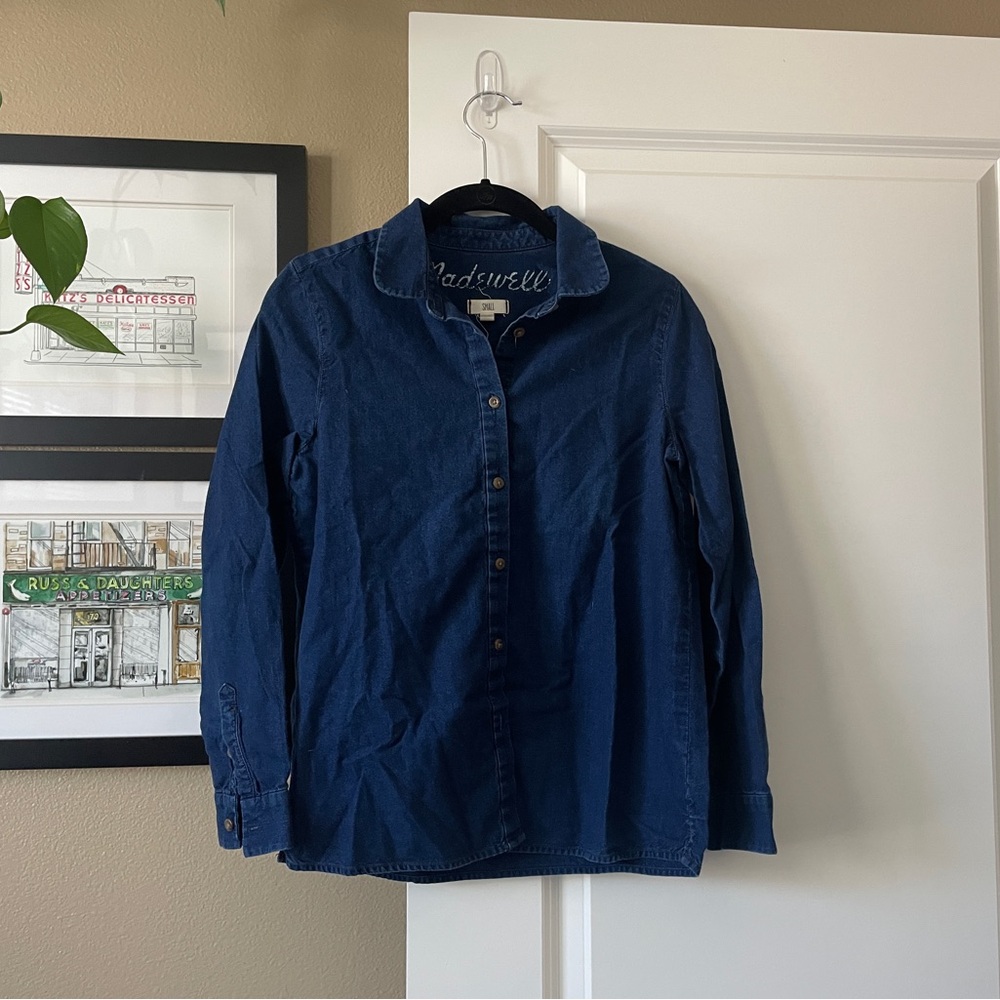 Madewell Peter Pan Collar Button Down Shirt | Dark Blue Denim, Sz S